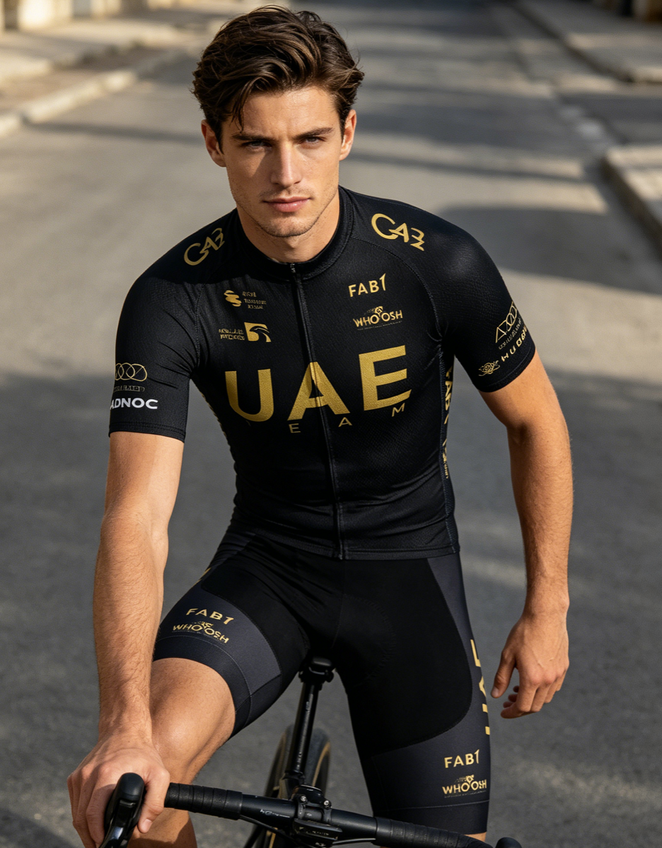 Cycling Gear Uae - Zwart Goud Fietsshirt UAE TEAM Bike