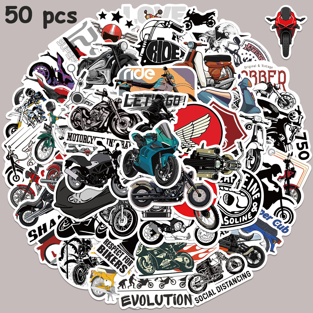 Bicycle Helmet - 50 stuks retro motorfiets sticker voor